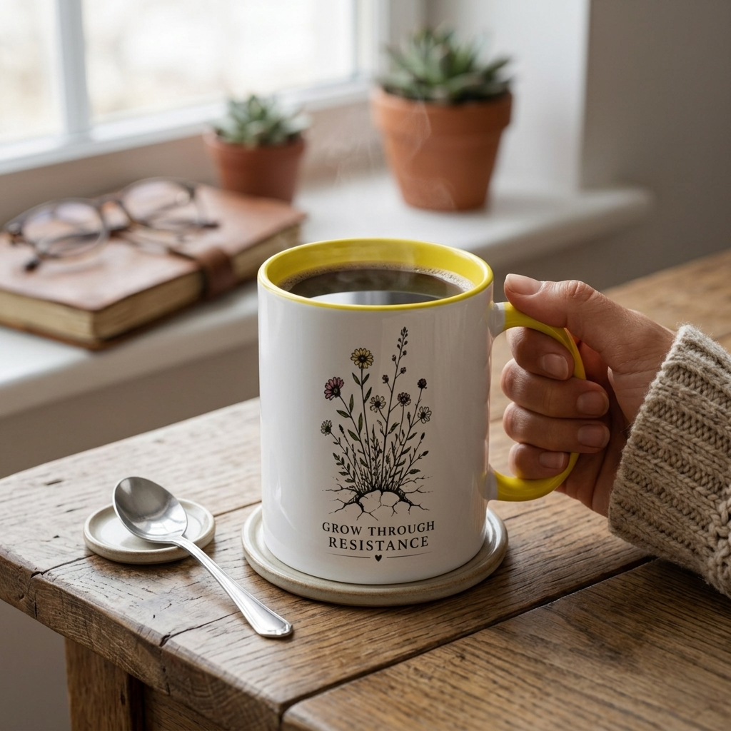 Grow Through Resistance Color Accent Mug | Cozy Woodland Tea Coffee Cup 11 oz, 15 oz