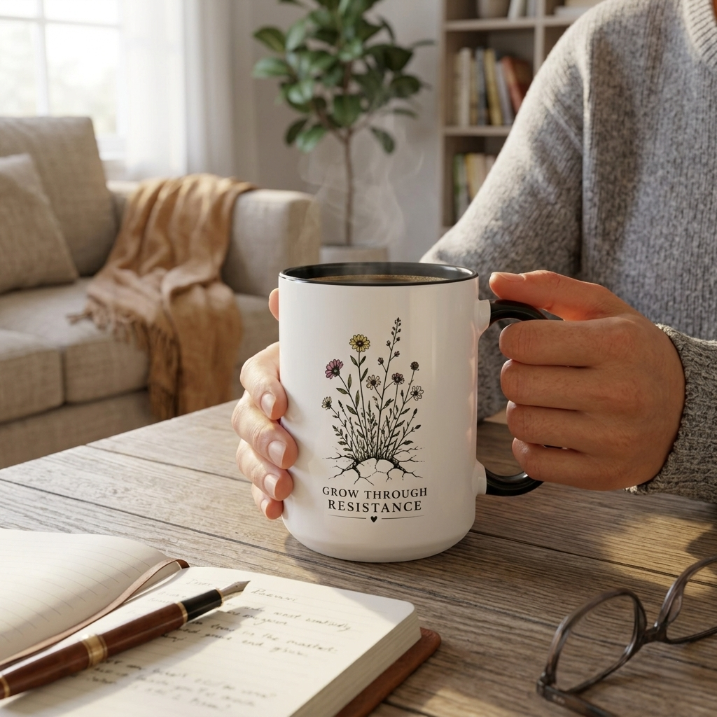 Grow Through Resistance Color Accent Mug | Cozy Woodland Tea Coffee Cup 11 oz, 15 oz