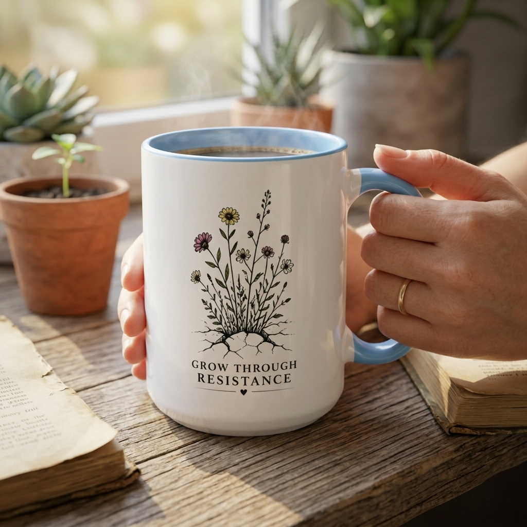Grow Through Resistance Color Accent Mug | Cozy Woodland Tea Coffee Cup 11 oz, 15 oz