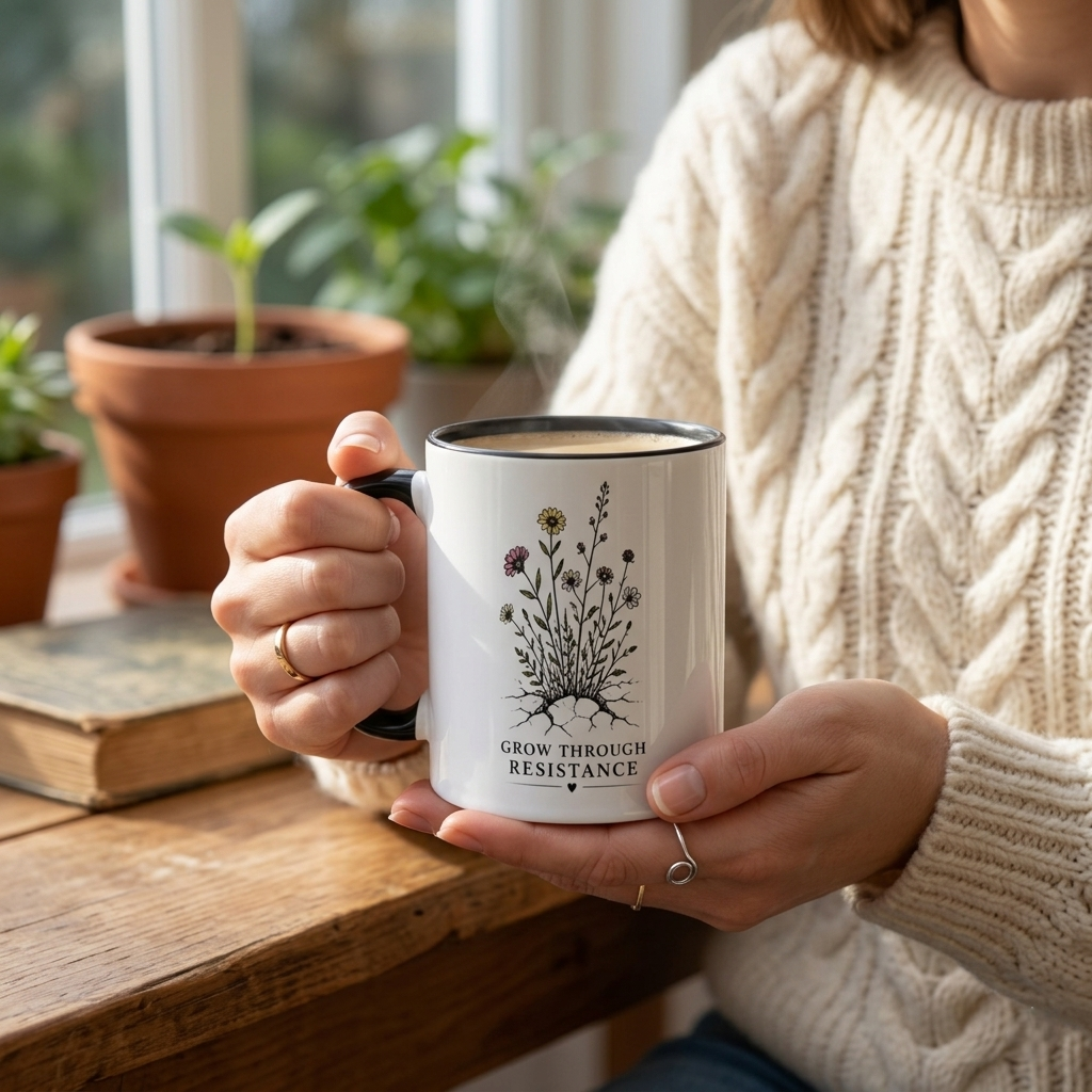 Grow Through Resistance Color Accent Mug | Cozy Woodland Tea Coffee Cup 11 oz, 15 oz