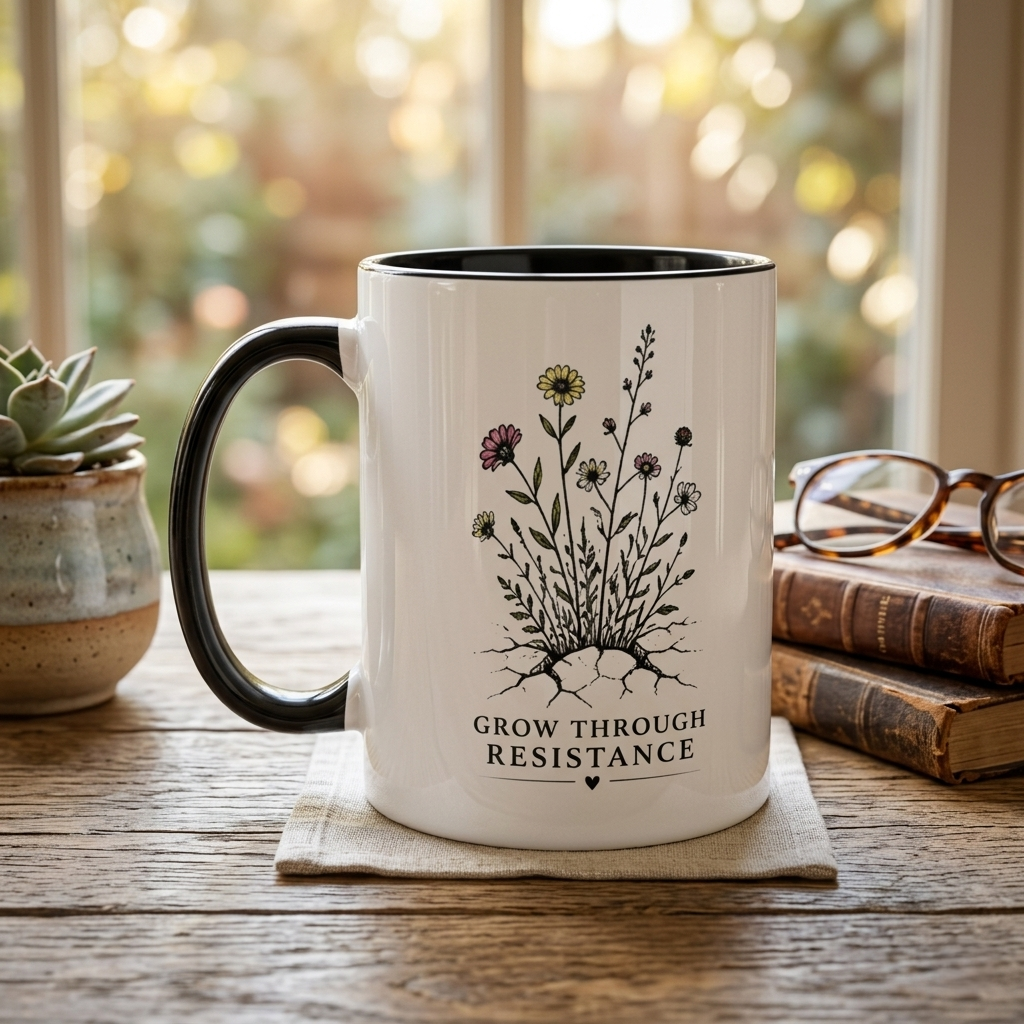 Grow Through Resistance Color Accent Mug | Cozy Woodland Tea Coffee Cup 11 oz, 15 oz
