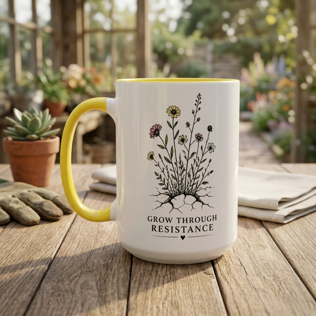 Grow Through Resistance Color Accent Mug | Cozy Woodland Tea Coffee Cup 11 oz, 15 oz