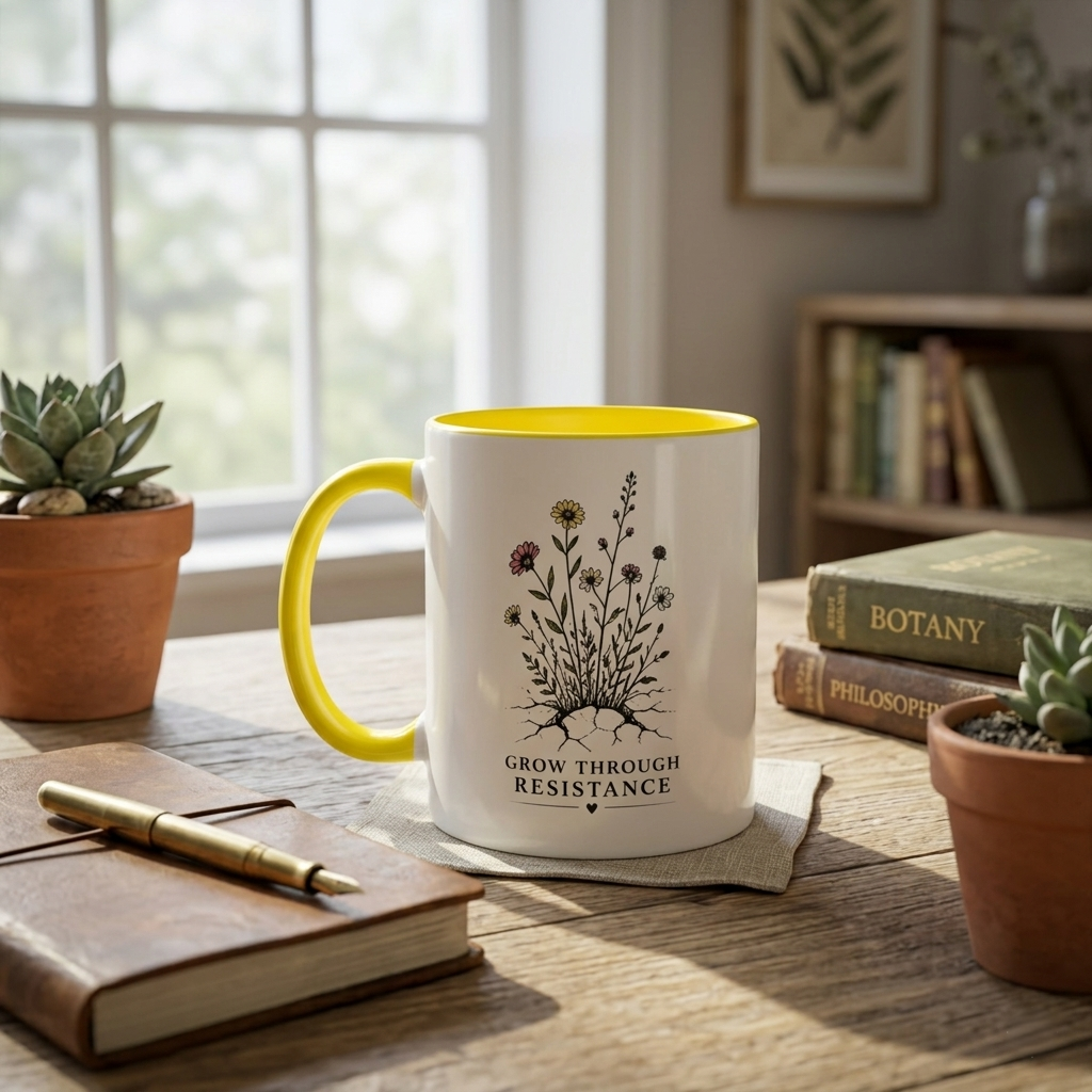 Grow Through Resistance Color Accent Mug | Cozy Woodland Tea Coffee Cup 11 oz, 15 oz