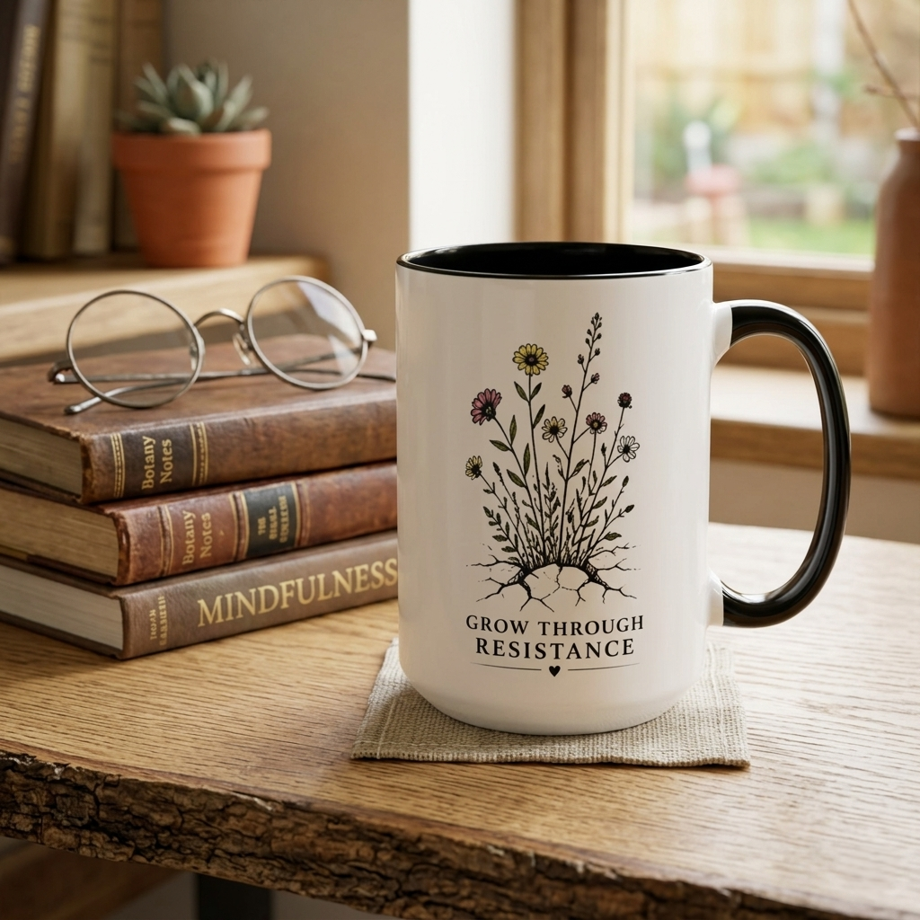 Grow Through Resistance Color Accent Mug | Cozy Woodland Tea Coffee Cup 11 oz, 15 oz