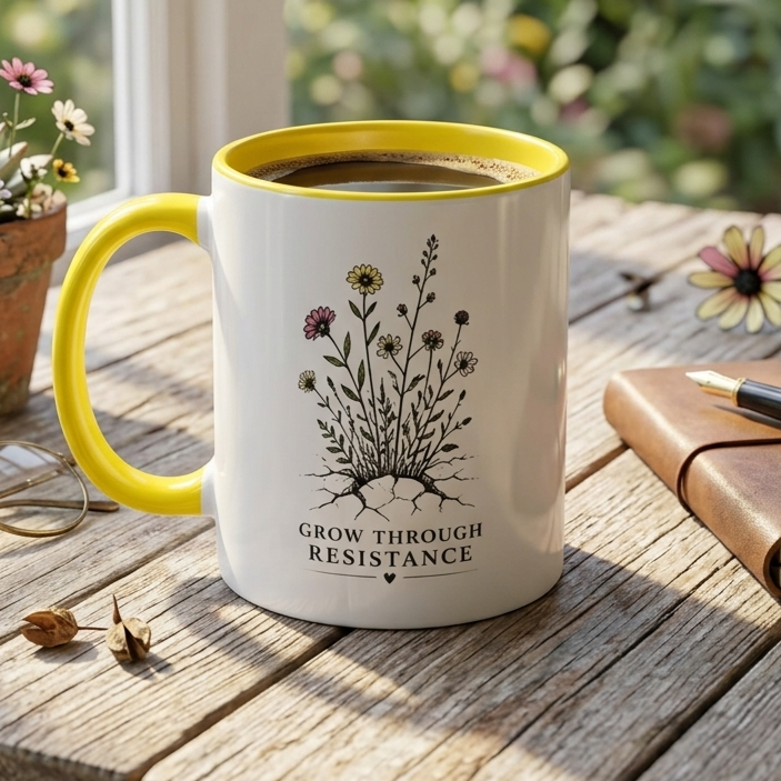 Grow Through Resistance Color Accent Mug | Cozy Woodland Tea Coffee Cup 11 oz, 15 oz