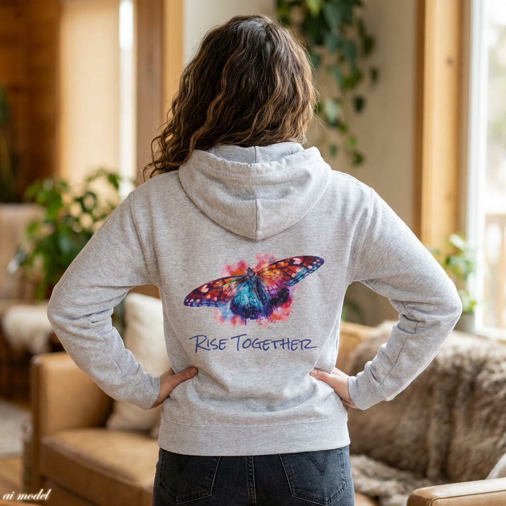 Butterfly Zip Hoodie | Rise Together Inspirational Zip-Up Sweatshirt