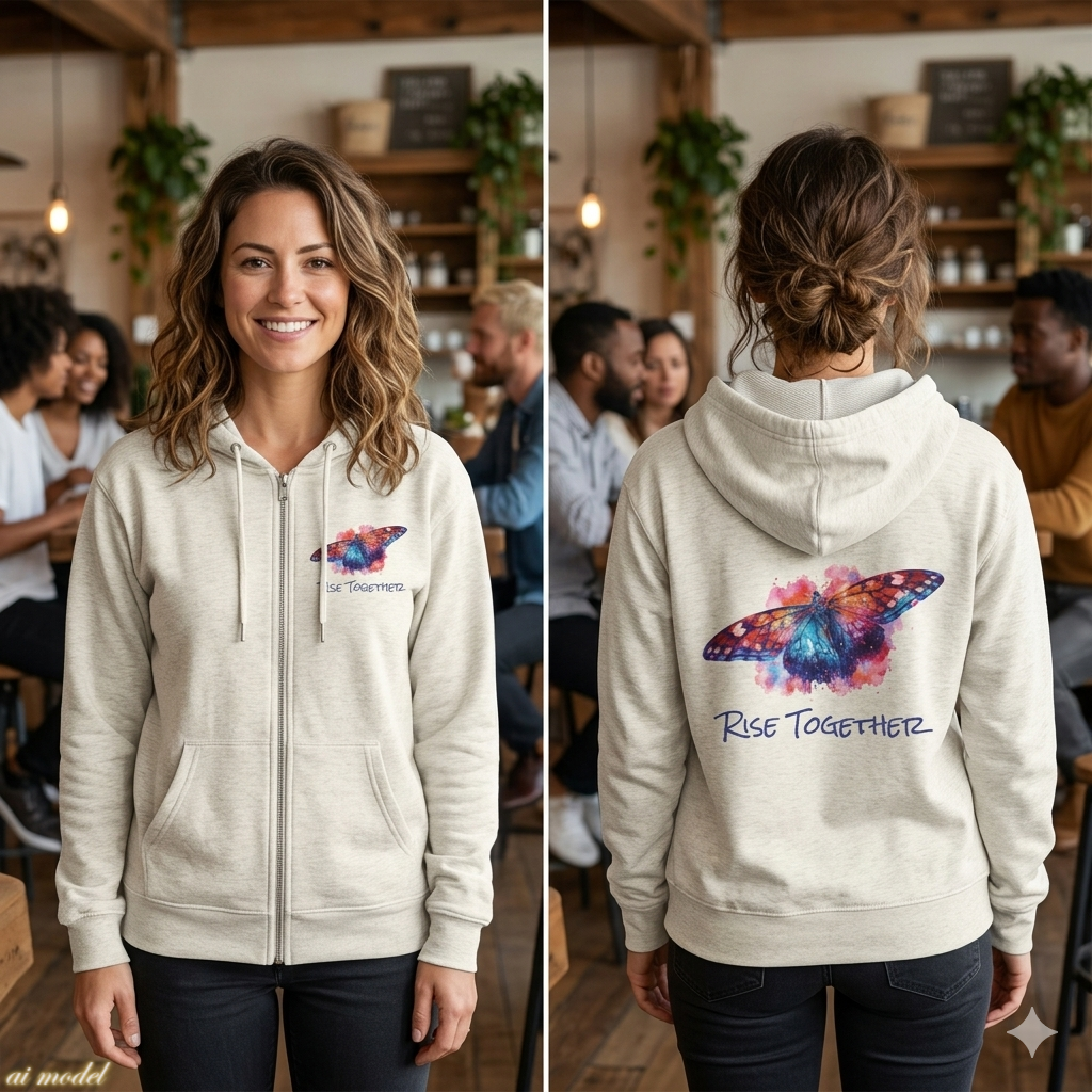 Butterfly Zip Hoodie | Rise Together Inspirational Zip-Up Sweatshirt