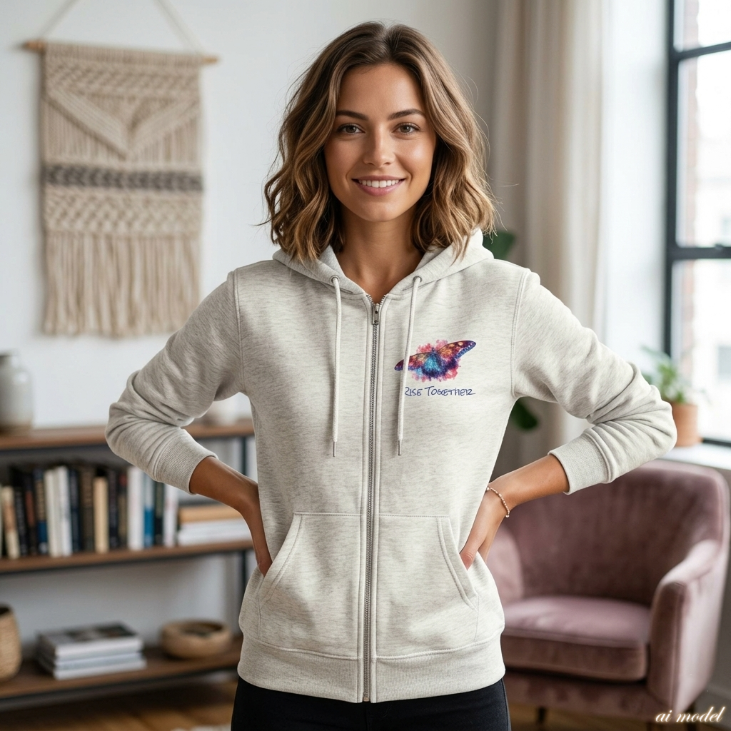 Butterfly Zip Hoodie | Rise Together Inspirational Zip-Up Sweatshirt