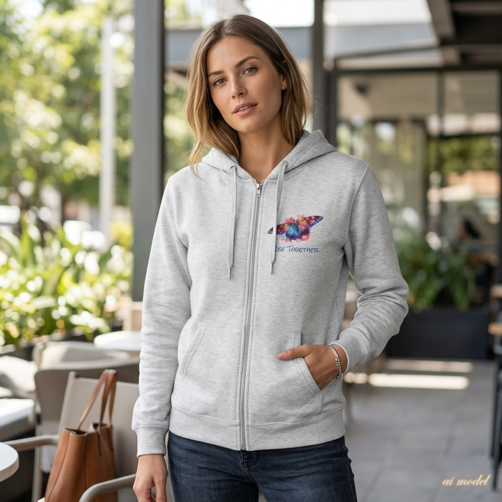 Butterfly Zip Hoodie | Rise Together Inspirational Zip-Up Sweatshirt