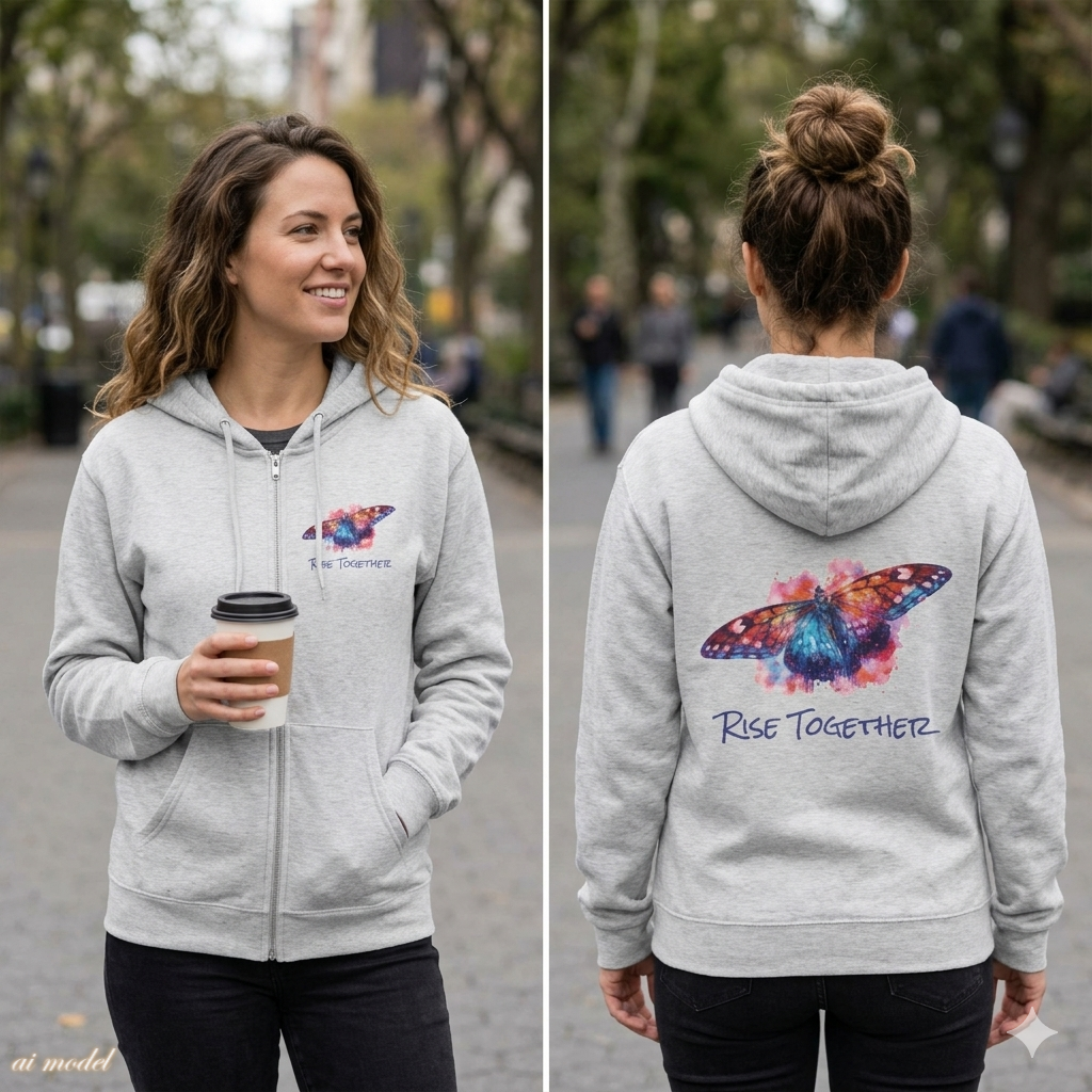 Butterfly Zip Hoodie | Rise Together Inspirational Zip-Up Sweatshirt