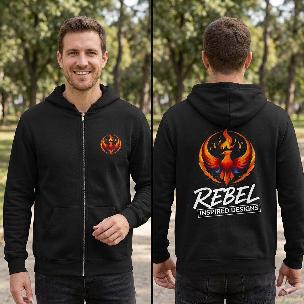 Rising Phoenix Full-Zip Hoodie | Rebel Phoenix Logo Hooded Sweatshirt