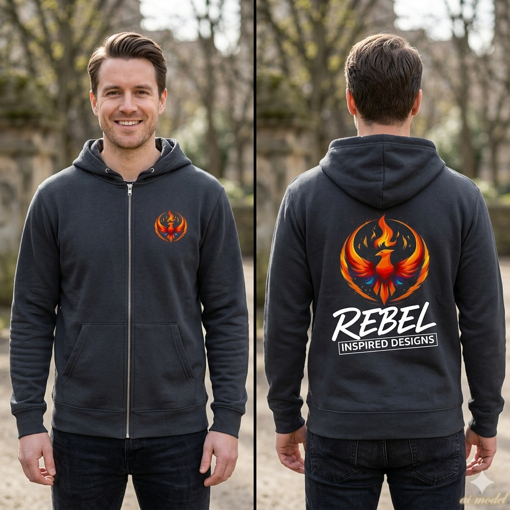 Rising Phoenix Full-Zip Hoodie | Rebel Phoenix Logo Hooded Sweatshirt
