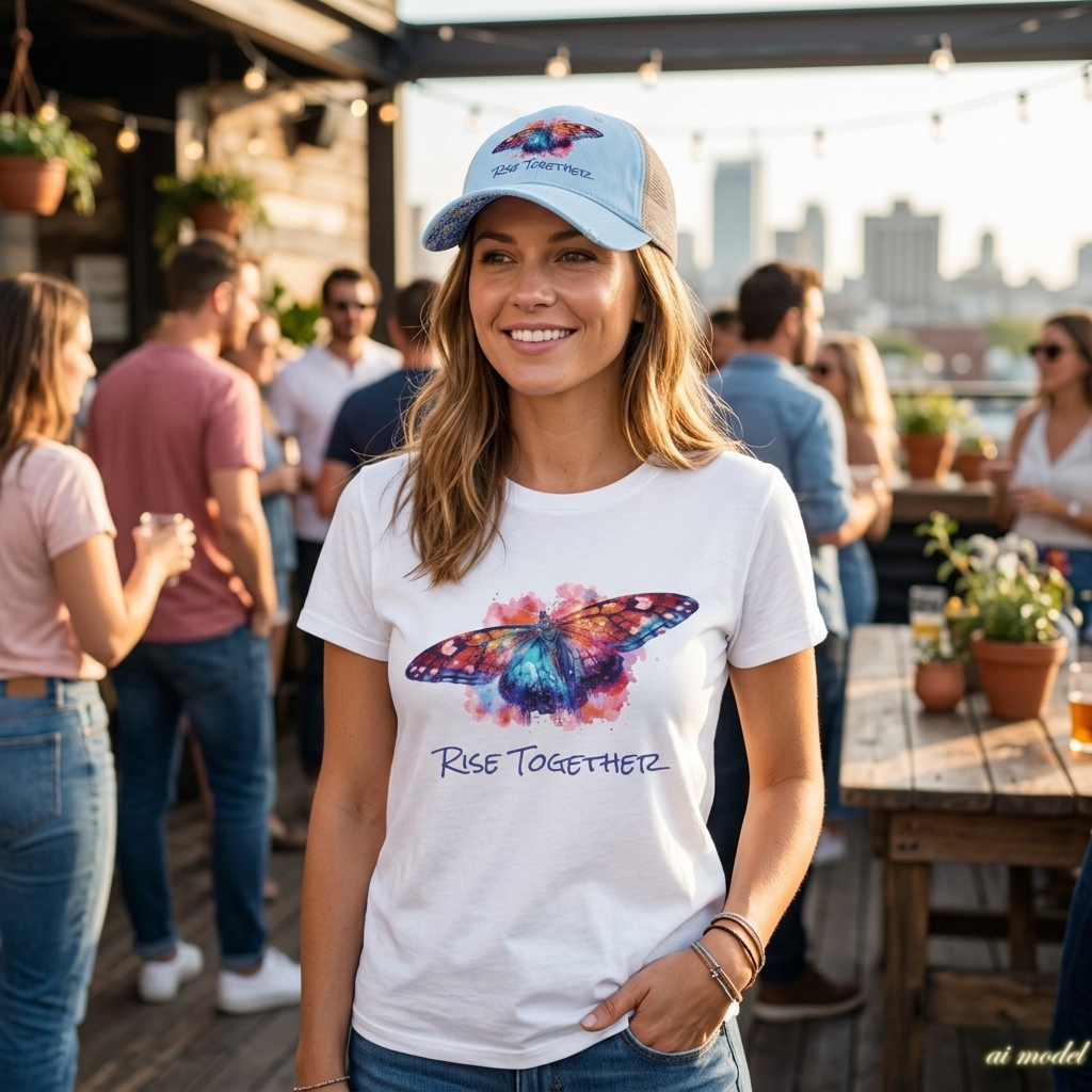 Butterfly Rise Together Mesh-Back Cap | Women's Washed Snap-Back Hat | Inspirational Gift
