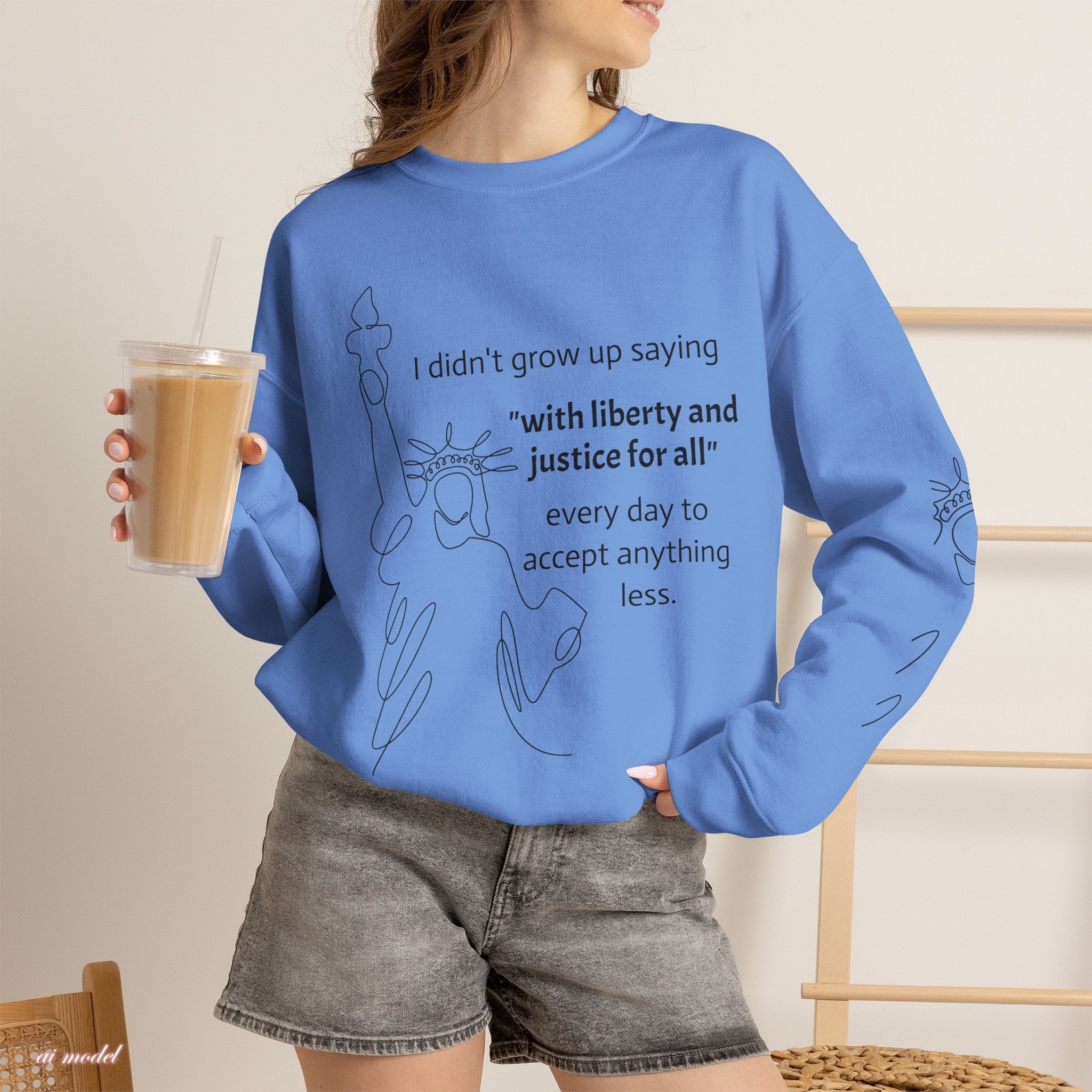 Liberty and Justice Crewneck Sweatshirt | Statue of Liberty Pullover | Equality and Freedom Gift