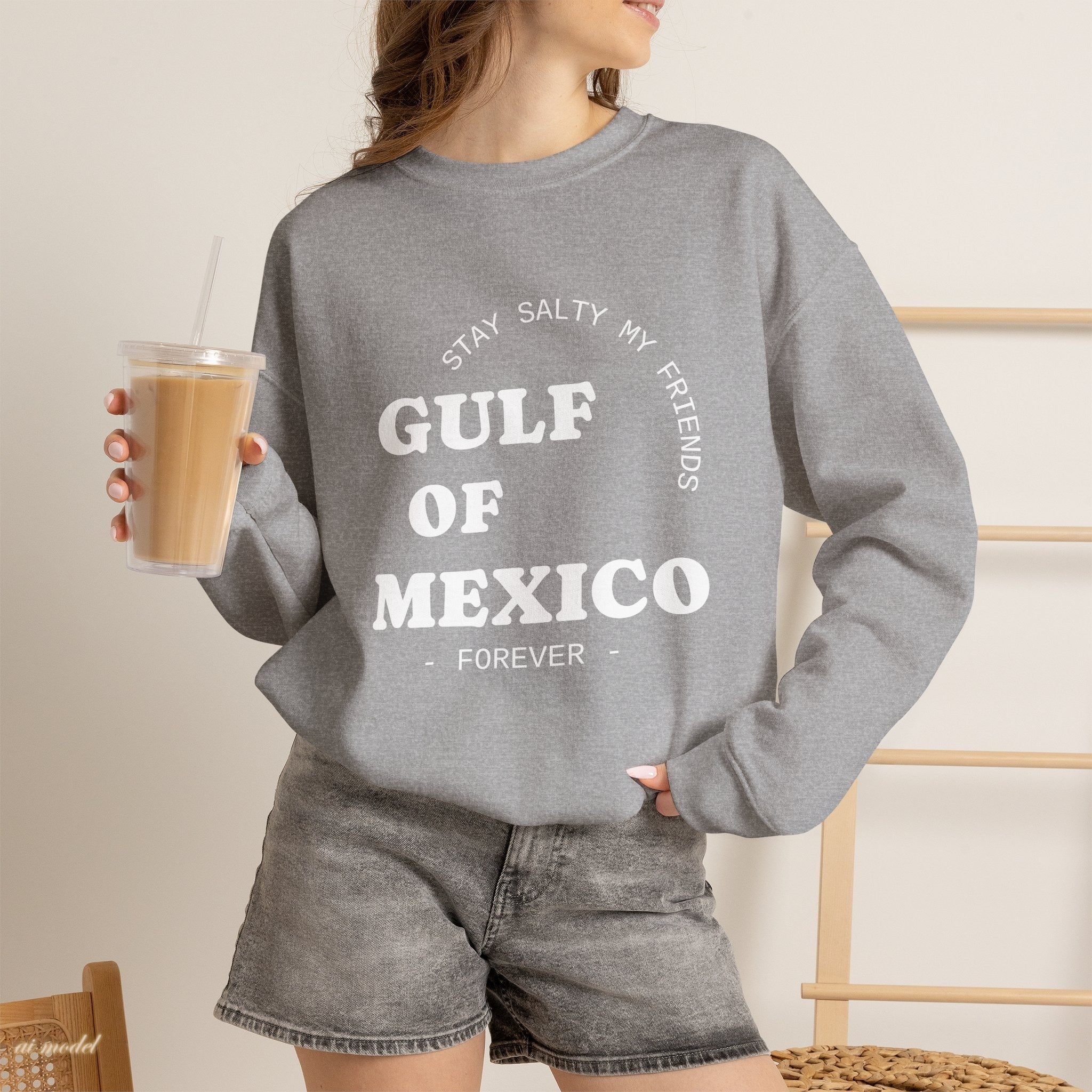 Stay Salty Unisex Sweatshirt, Gulf of Mexico Crewneck, Coastal Humor Vacation Gift