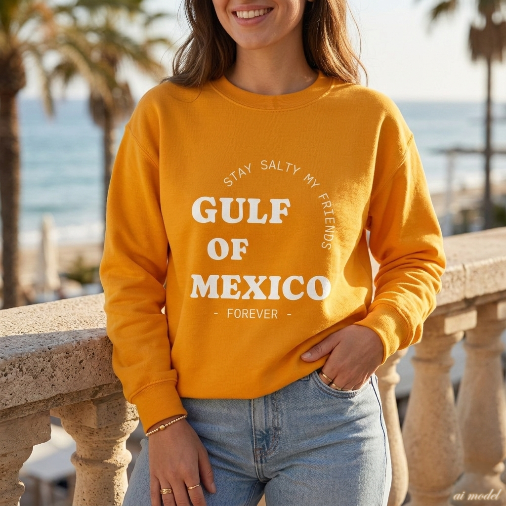 Stay Salty Unisex Sweatshirt, Gulf of Mexico Crewneck, Coastal Humor Vacation Gift