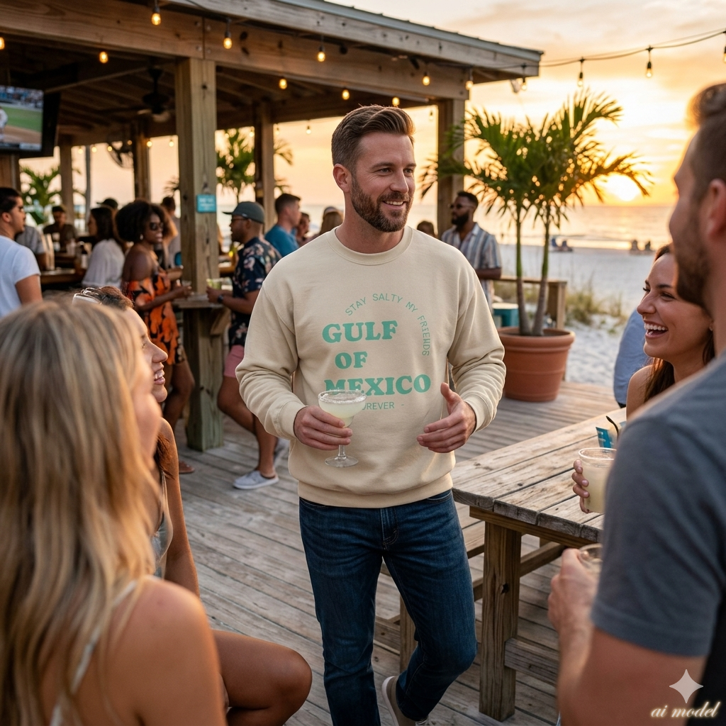 Stay Salty Unisex Sweatshirt, Gulf of Mexico Crewneck, Coastal Humor Vacation Gift