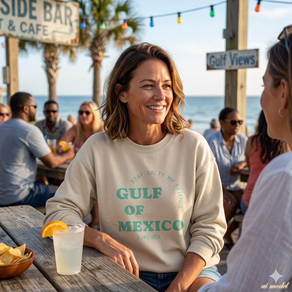 Stay Salty Unisex Sweatshirt, Gulf of Mexico Crewneck, Coastal Humor Vacation Gift