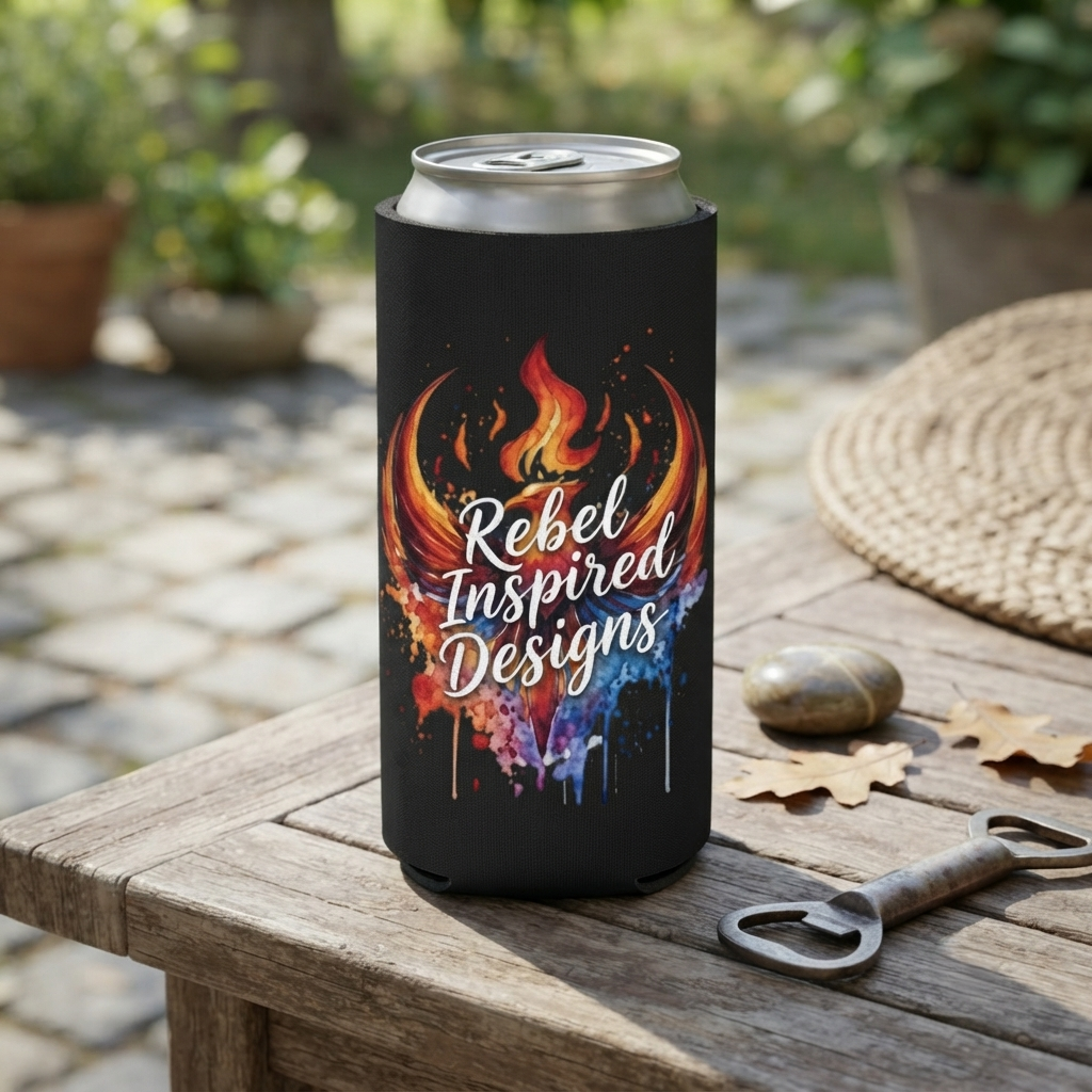 Rebel Inspired Designs Can Cooler | Phoenix Fire Splash Drink Sleeve