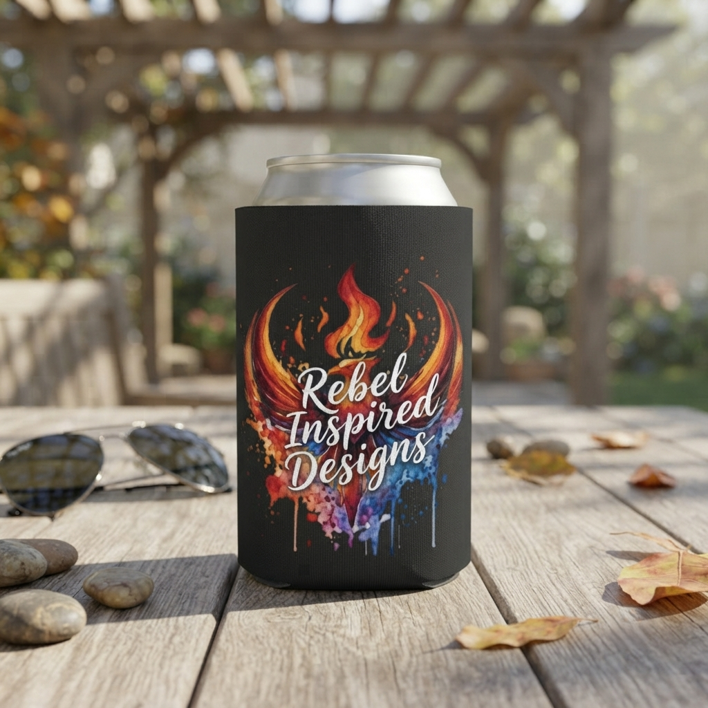 Rebel Inspired Designs Can Cooler | Phoenix Fire Splash Drink Sleeve