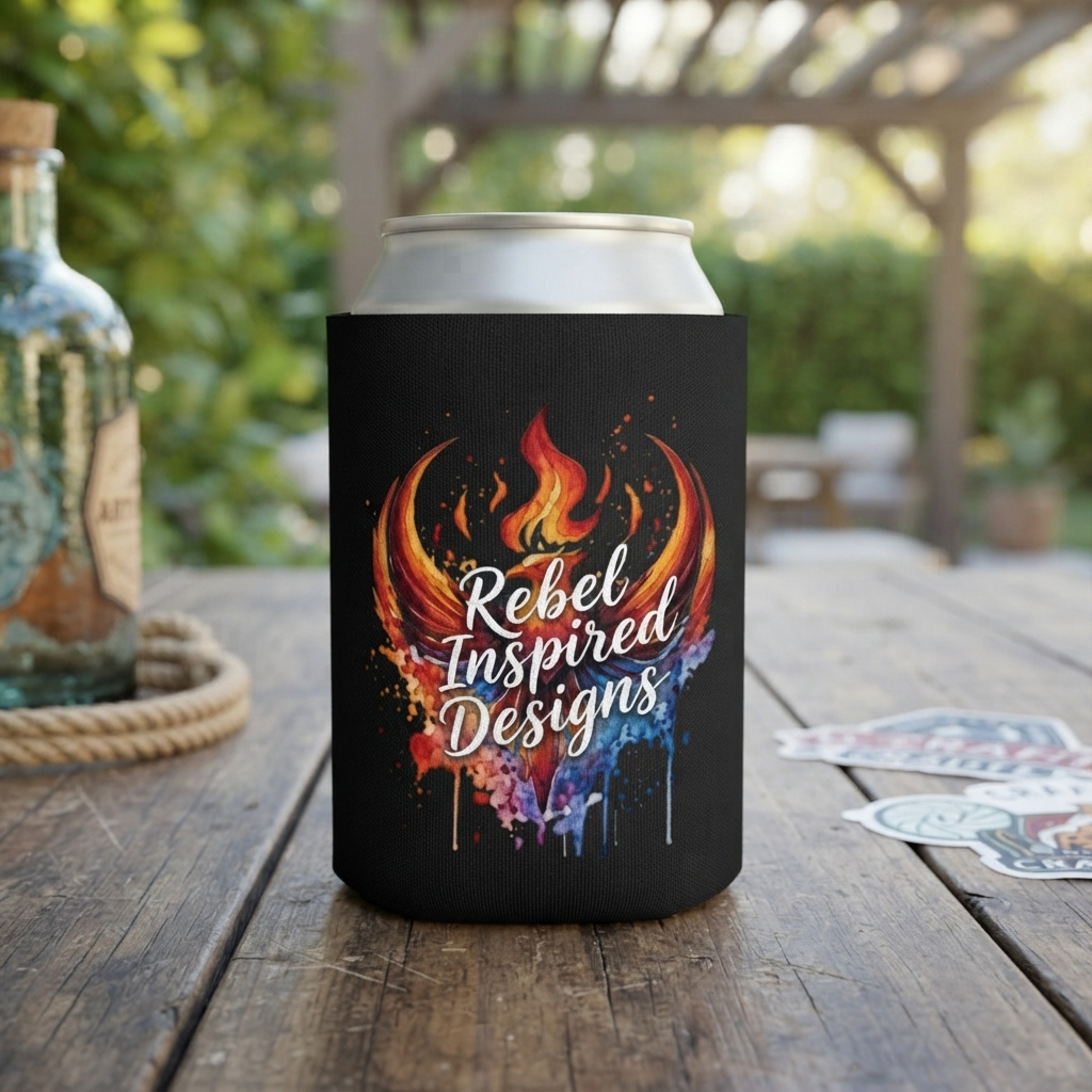 Rebel Inspired Designs Can Cooler | Phoenix Fire Splash Drink Sleeve