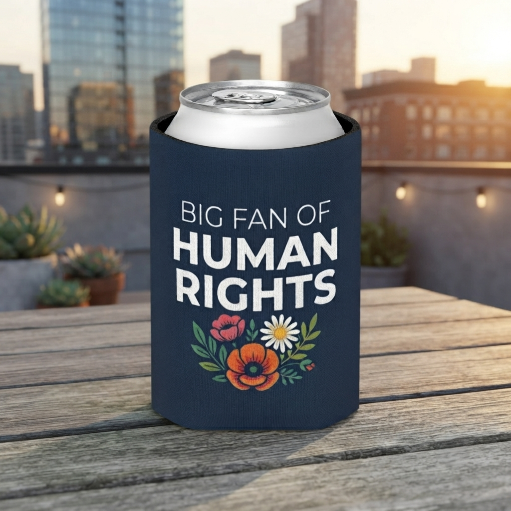 Big Fan of Human Rights Can Cooler | Floral Drink Sleeve
