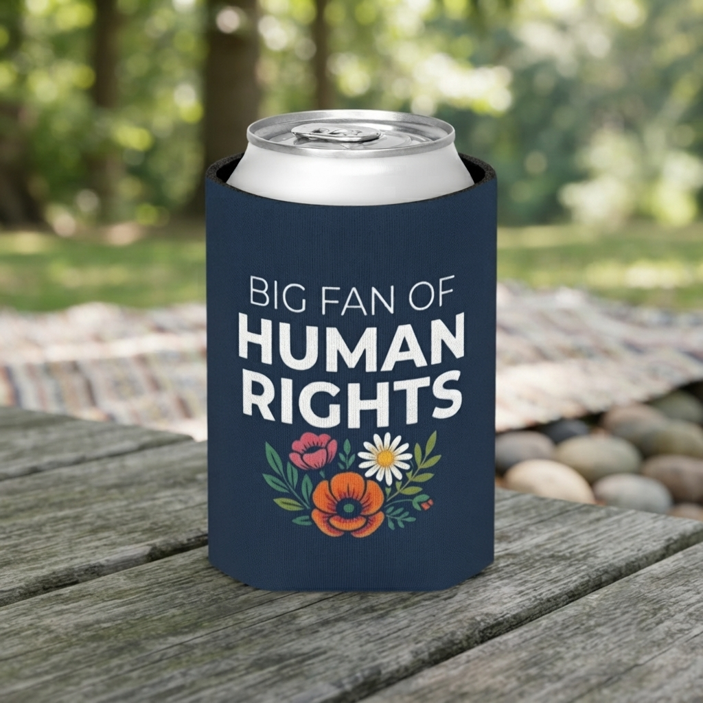 Big Fan of Human Rights Can Cooler | Floral Drink Sleeve