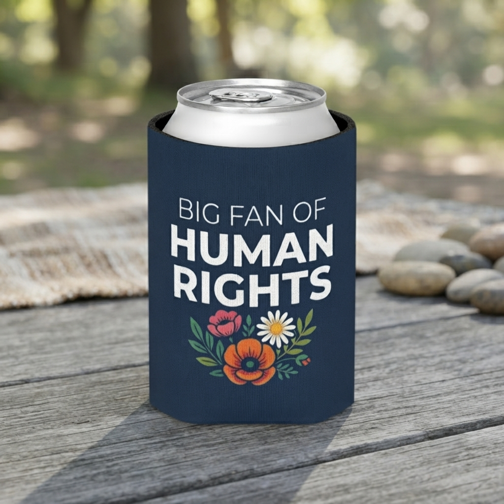 Big Fan of Human Rights Can Cooler | Floral Drink Sleeve