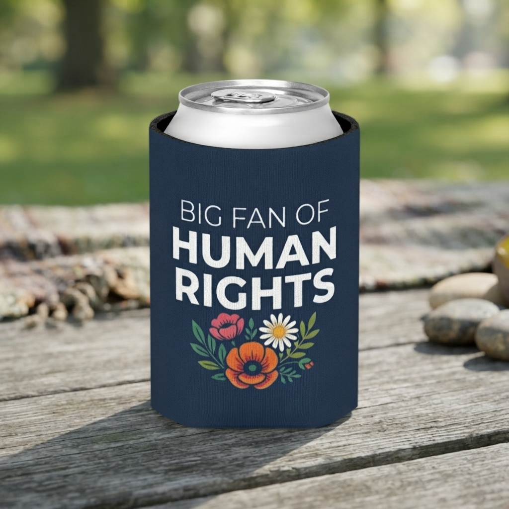 Big Fan of Human Rights Can Cooler | Floral Drink Sleeve