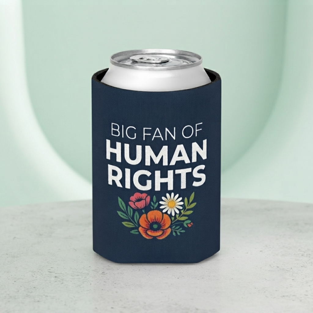 Big Fan of Human Rights Can Cooler | Floral Drink Sleeve