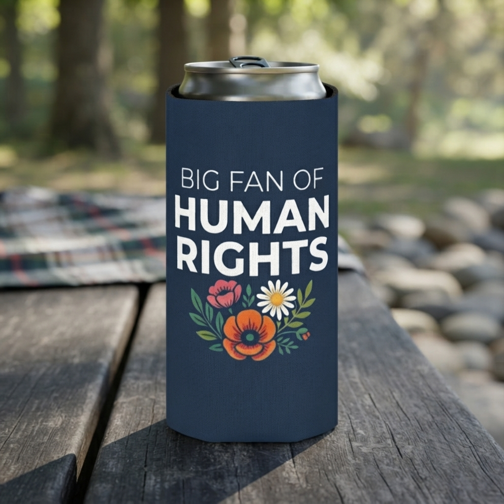 Big Fan of Human Rights Can Cooler | Floral Drink Sleeve