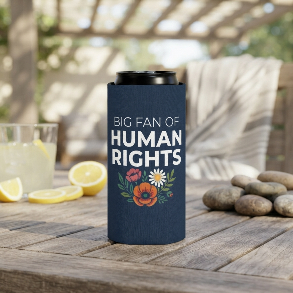 Big Fan of Human Rights Can Cooler | Floral Drink Sleeve