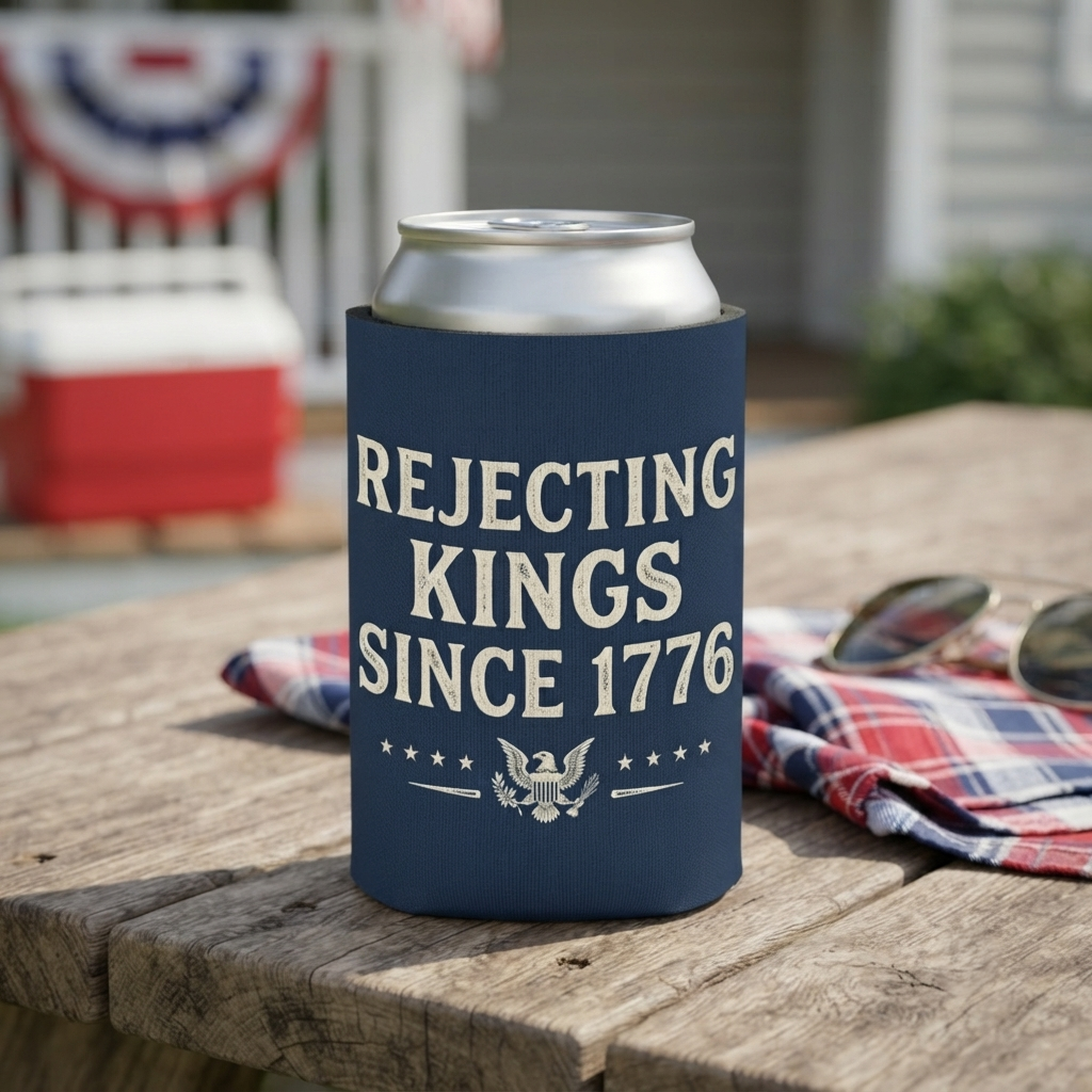Rejecting Kings Since 1776 Can Cooler | Patriotic American Vintage Eagle Drink Sleeve