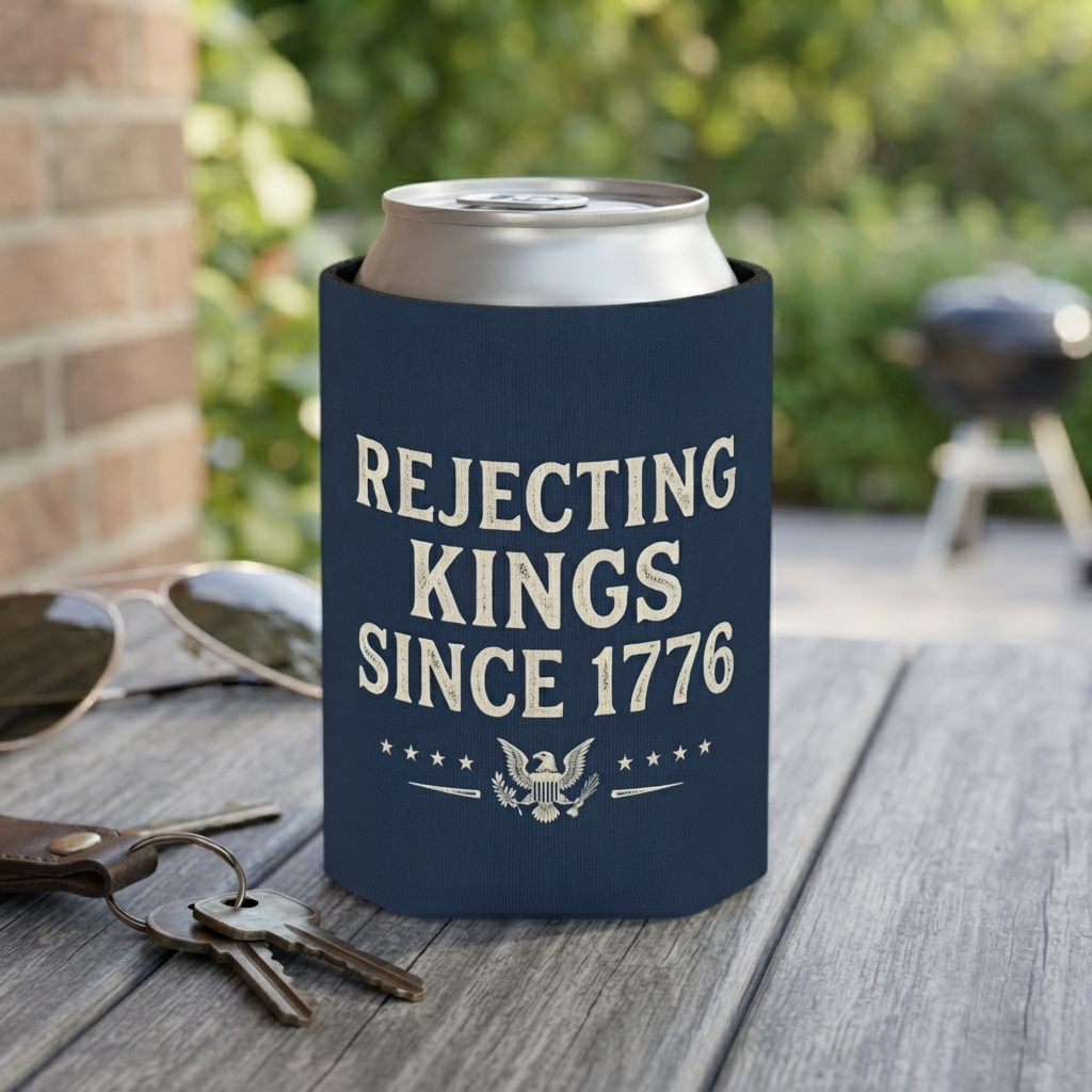 Rejecting Kings Since 1776 Can Cooler | Patriotic American Vintage Eagle Drink Sleeve