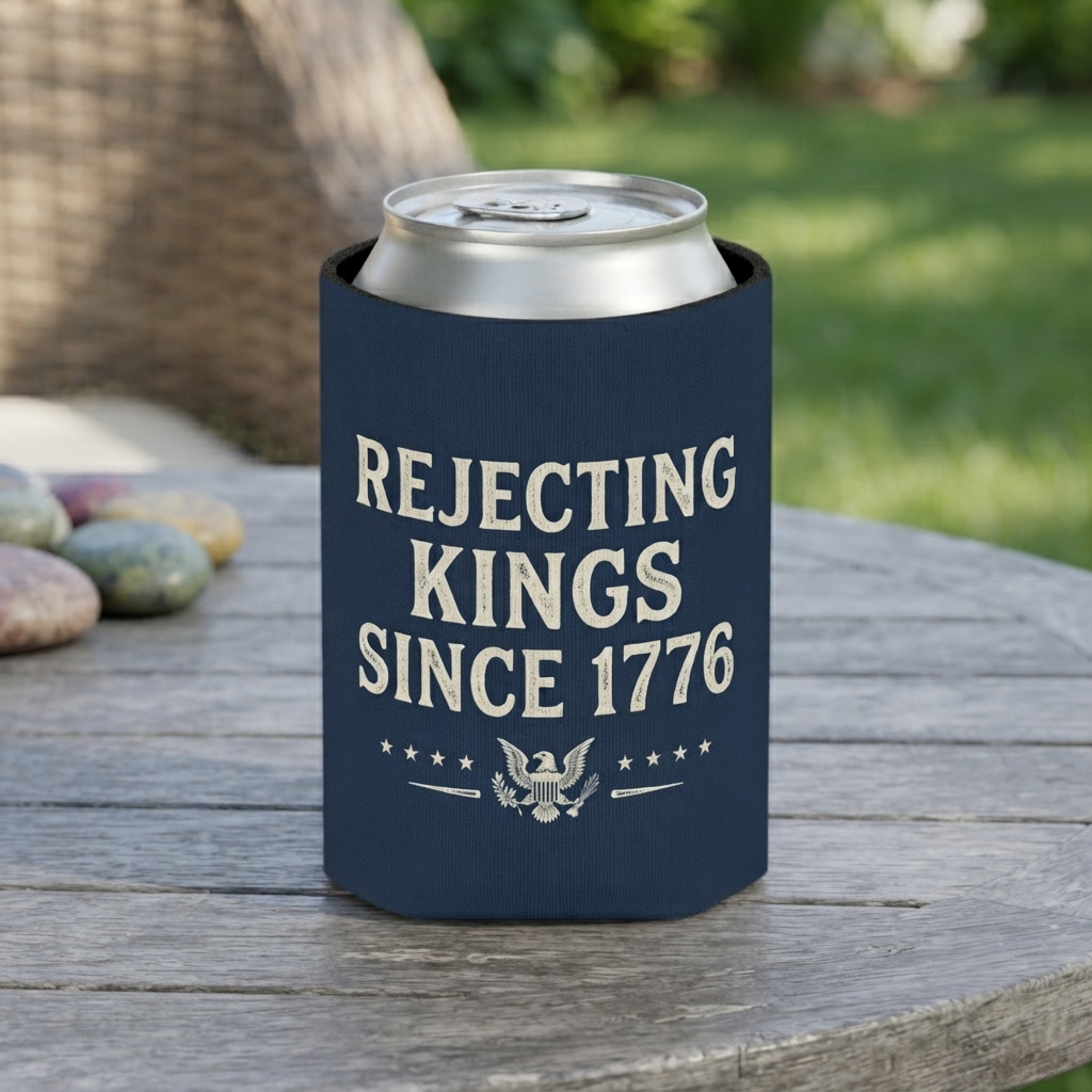 Rejecting Kings Since 1776 Can Cooler | Patriotic American Vintage Eagle Drink Sleeve