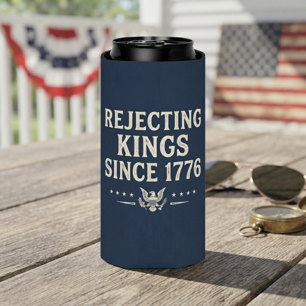 Rejecting Kings Since 1776 Can Cooler | Patriotic American Vintage Eagle Drink Sleeve