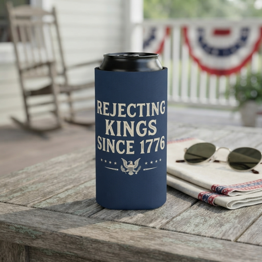 Rejecting Kings Since 1776 Can Cooler | Patriotic American Vintage Eagle Drink Sleeve