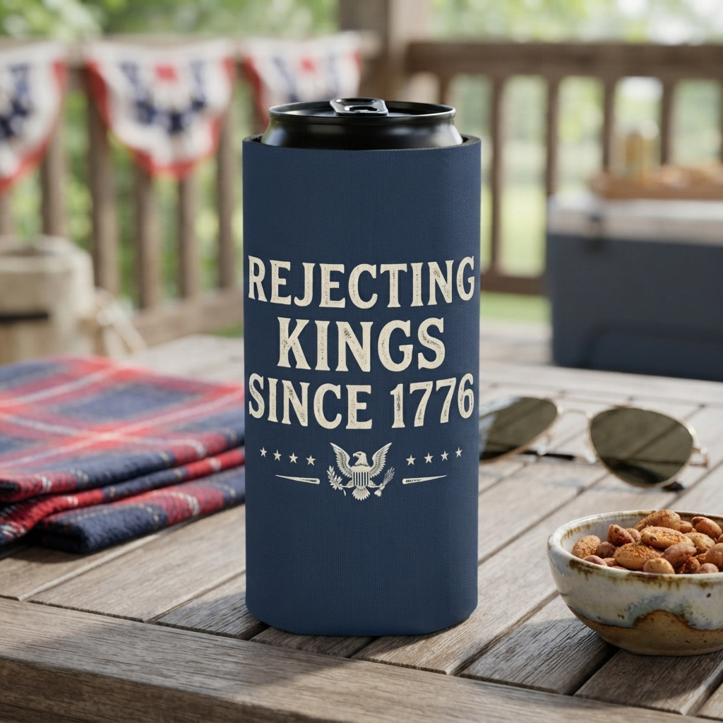 Rejecting Kings Since 1776 Can Cooler | Patriotic American Vintage Eagle Drink Sleeve