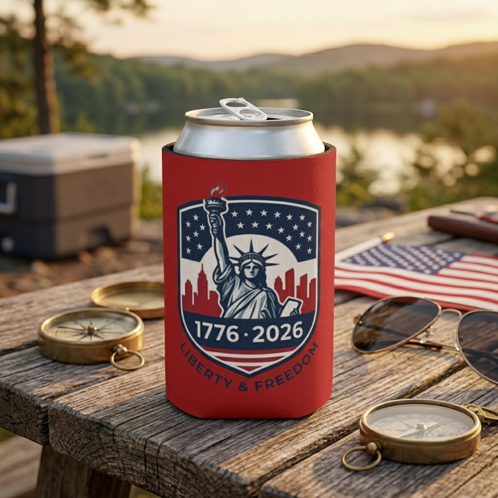 Statue of Liberty 1776-2026 Can Cooler | Patriotic Beer Sleeve | Liberty & Freedom Drink Holder