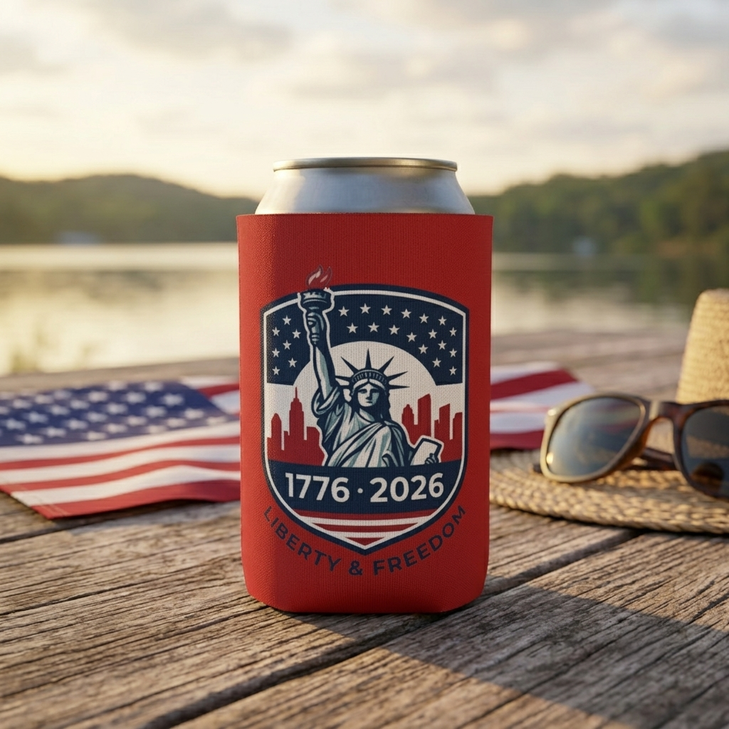 Statue of Liberty 1776-2026 Can Cooler | Patriotic Beer Sleeve | Liberty & Freedom Drink Holder