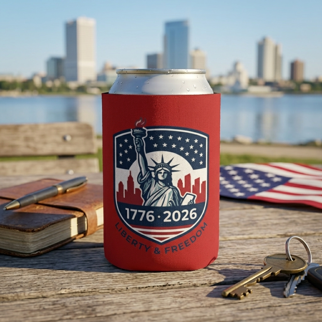 Statue of Liberty 1776-2026 Can Cooler | Patriotic Beer Sleeve | Liberty & Freedom Drink Holder
