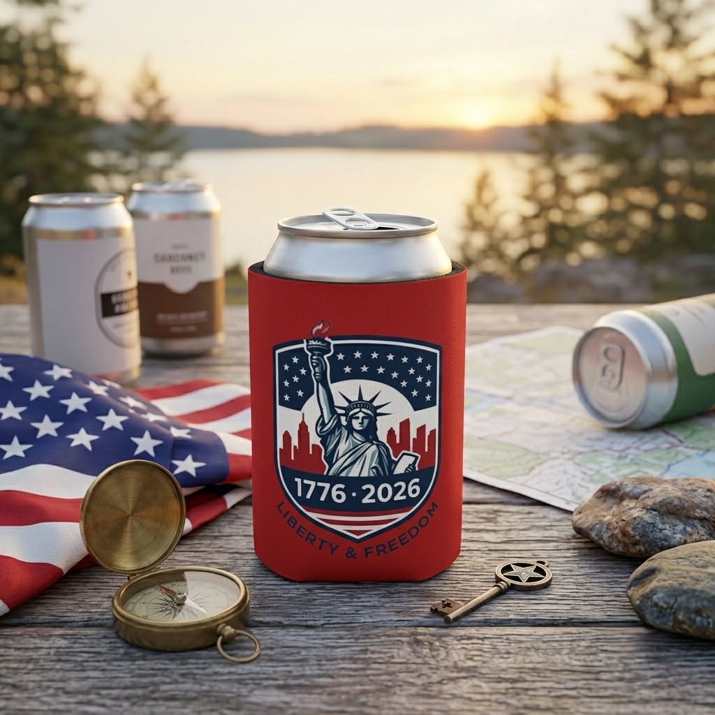 Statue of Liberty 1776-2026 Can Cooler | Patriotic Beer Sleeve | Liberty & Freedom Drink Holder