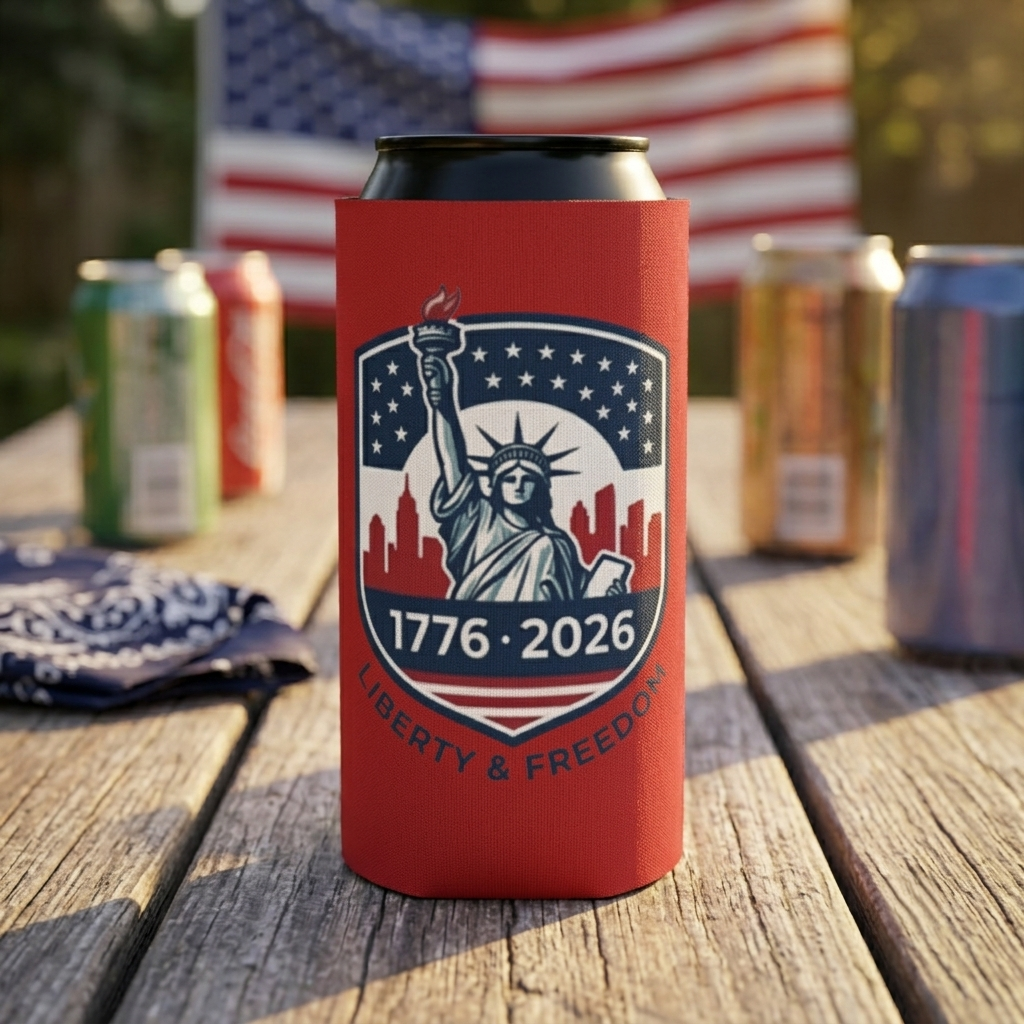 Statue of Liberty 1776-2026 Can Cooler | Patriotic Beer Sleeve | Liberty & Freedom Drink Holder