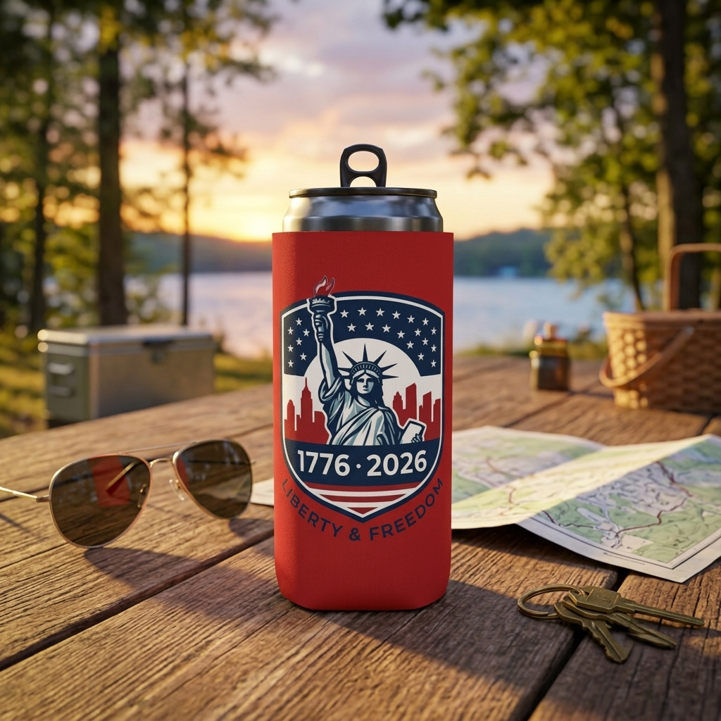 Statue of Liberty 1776-2026 Can Cooler | Patriotic Beer Sleeve | Liberty & Freedom Drink Holder