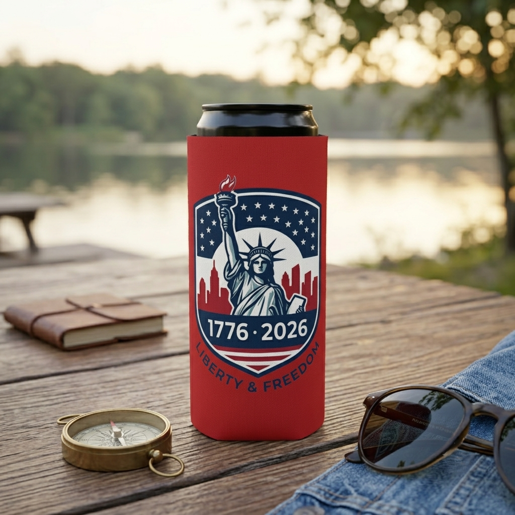 Statue of Liberty 1776-2026 Can Cooler | Patriotic Beer Sleeve | Liberty & Freedom Drink Holder