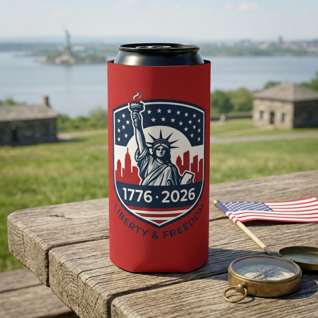 Statue of Liberty 1776-2026 Can Cooler | Patriotic Beer Sleeve | Liberty & Freedom Drink Holder