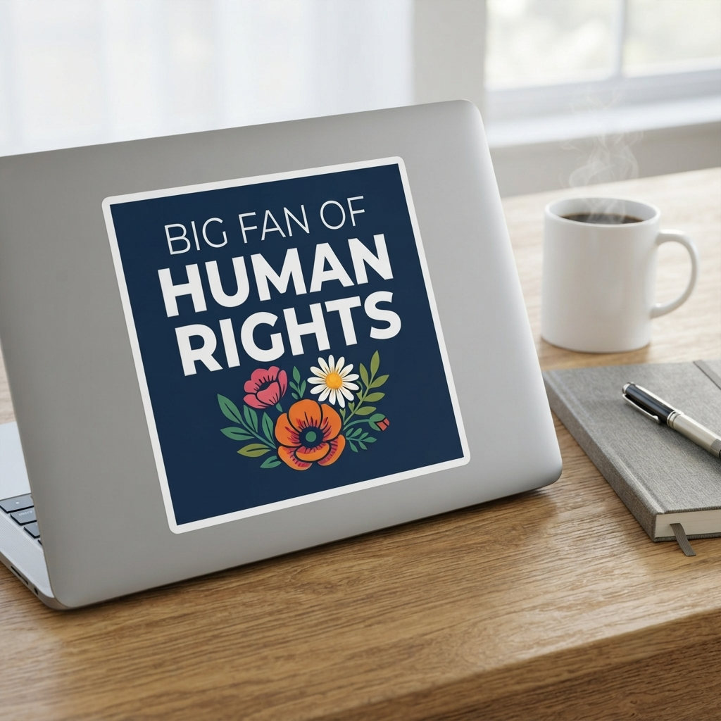 Big Fan of Human Rights Sticker | Floral Illustration Activist Kiss-Cut Decal