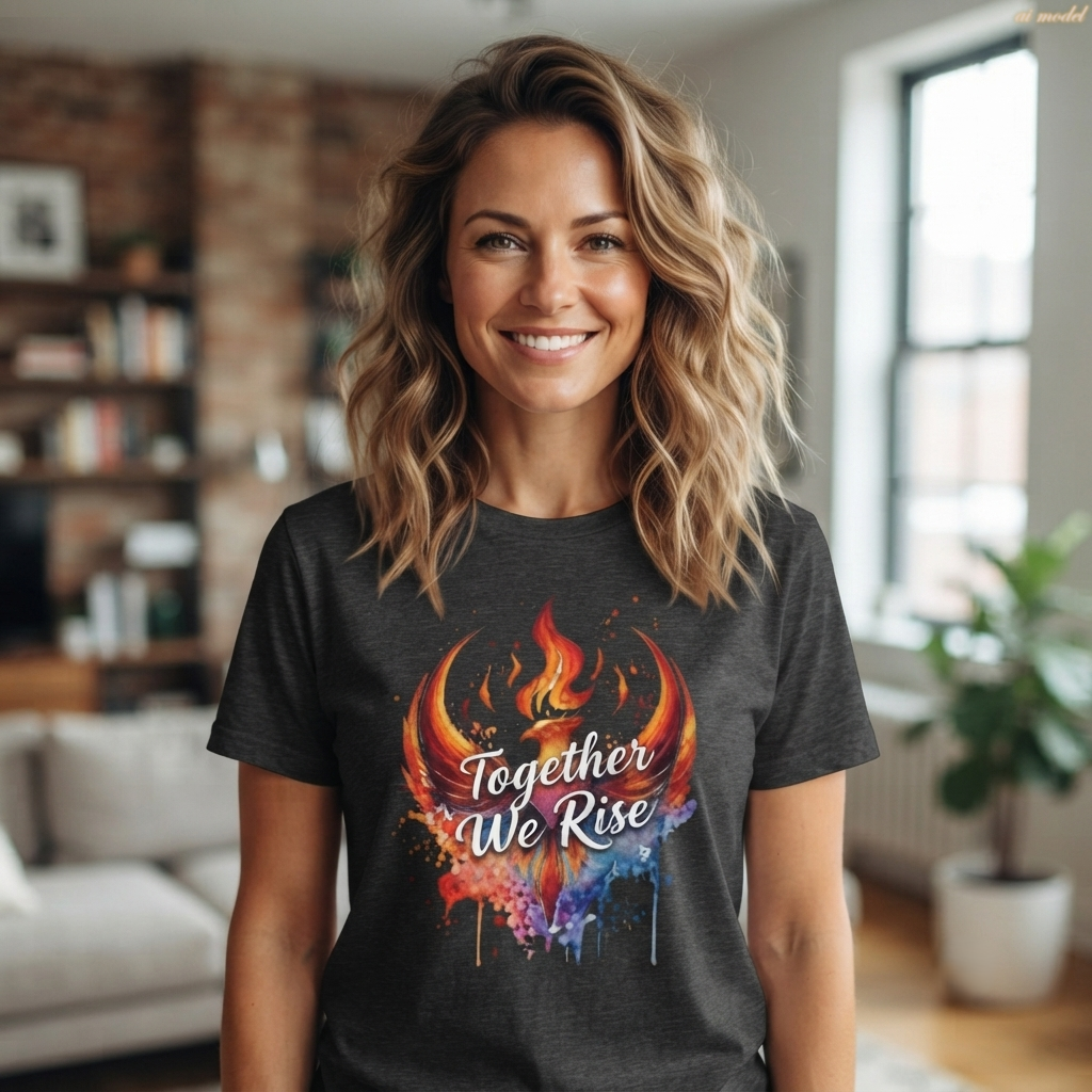 Phoenix Watercolor 'Together We Rise' T-Shirt | Inspirational Flame Design | Activist Tee