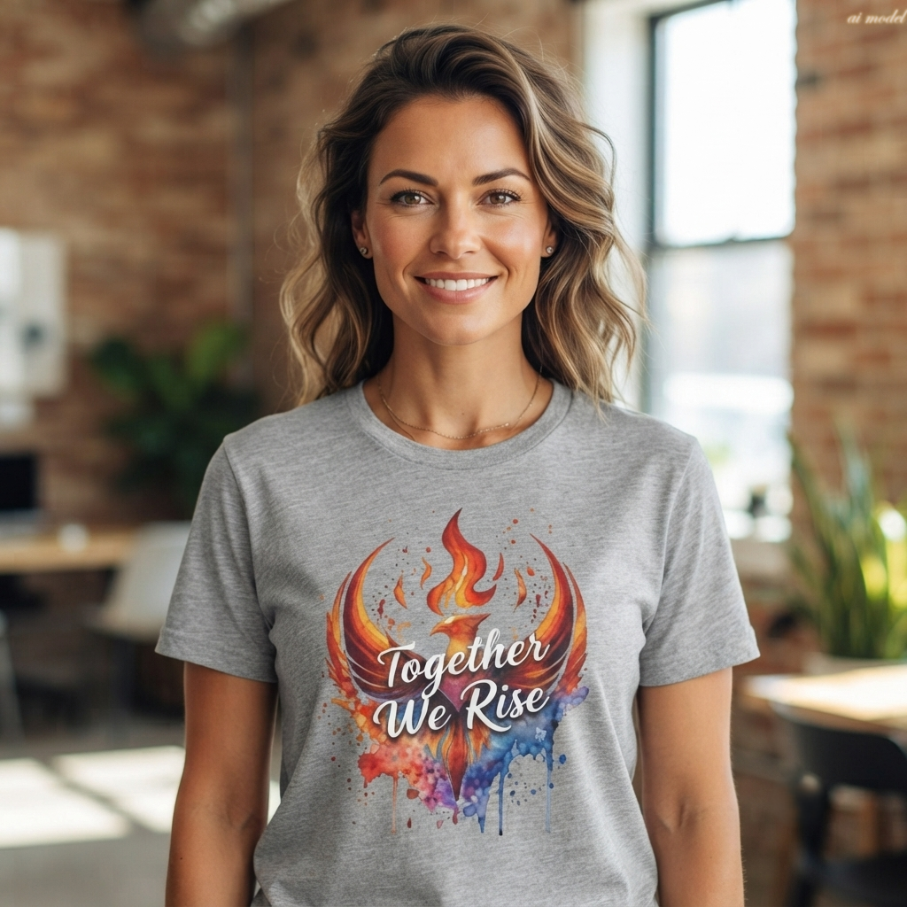 Phoenix Watercolor 'Together We Rise' T-Shirt | Inspirational Flame Design | Activist Tee