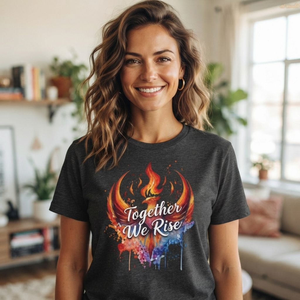 Phoenix Watercolor 'Together We Rise' T-Shirt | Inspirational Flame Design | Activist Tee